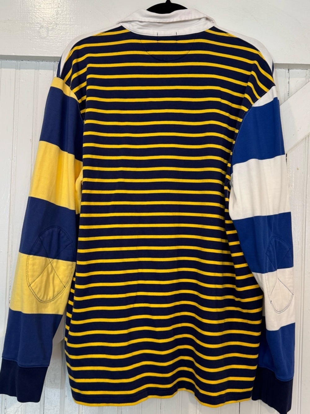 J.Crew Rugby Shirt Men’s Large Striped Navy Yellow Preppy Cotton - Picture 3 of 9